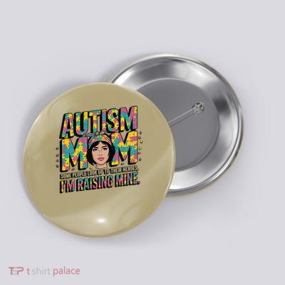 Autism Mom Raising Hero Groovy Messy Bun Autism Awareness Button