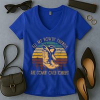 All My Rowdy Friends Are Comin' Over Tonight Retro Boots Hat Women's V-Neck T-Shirt
