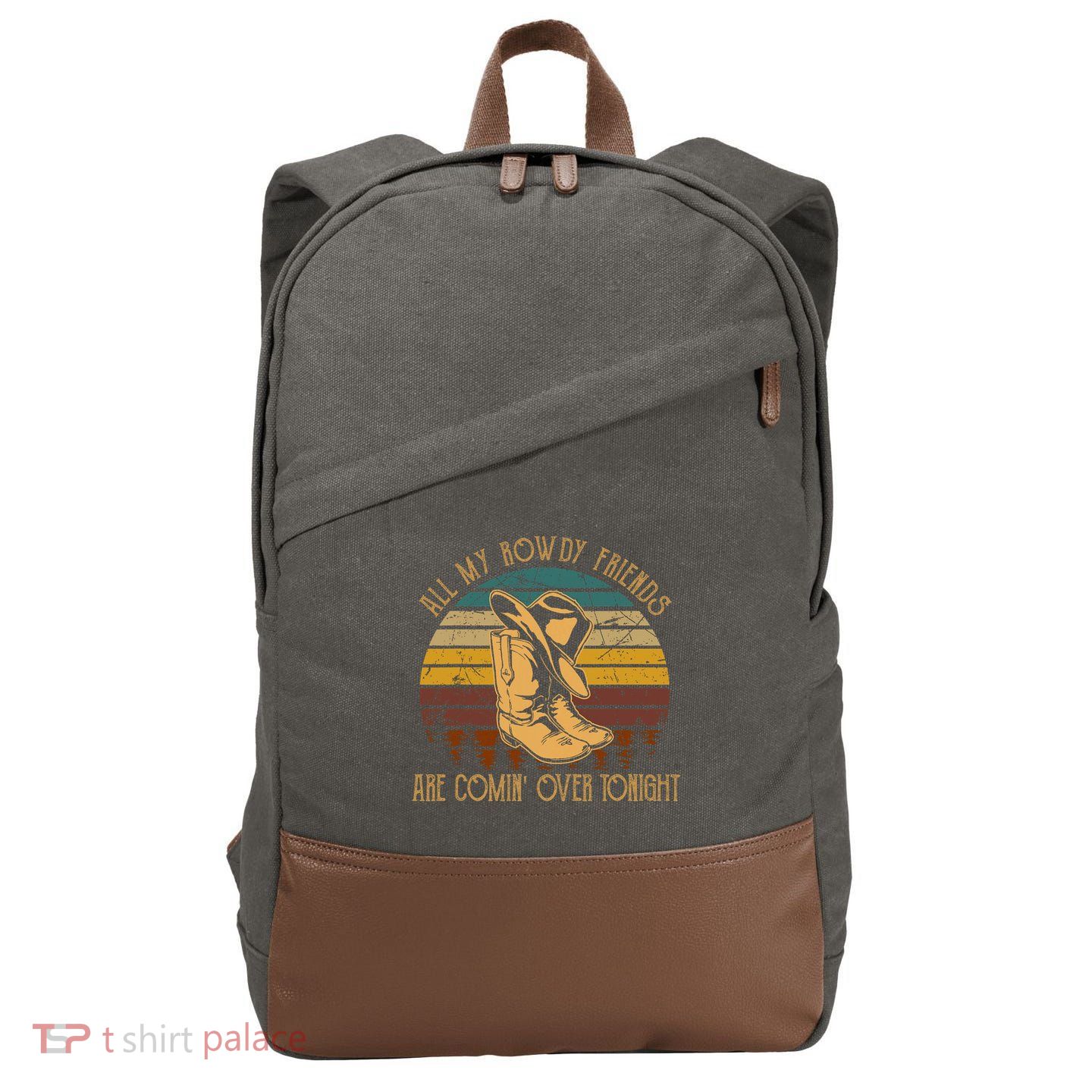 All My Rowdy Friends Are Comin' Over Tonight Retro Boots Hat Cotton Canvas Backpack