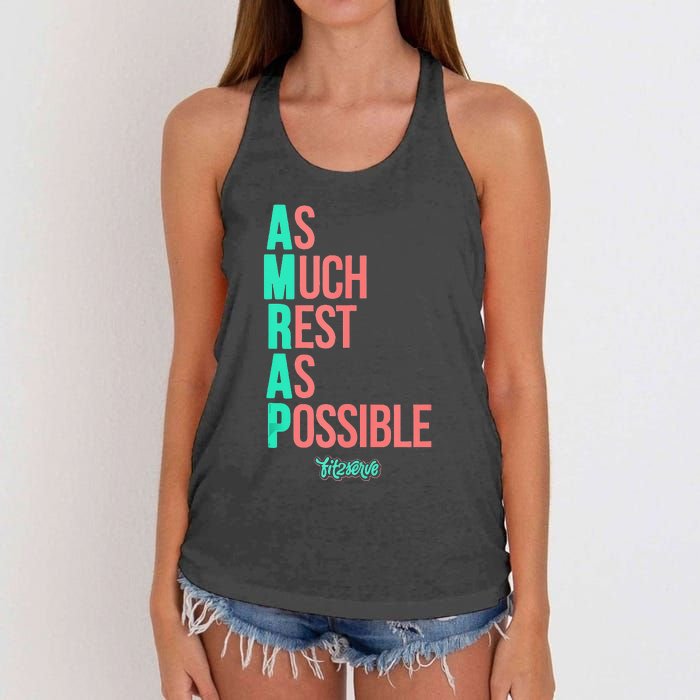 As Much Rest As Possible AMRAP Funny FIT2SERVE Women's Knotted Racerback Tank