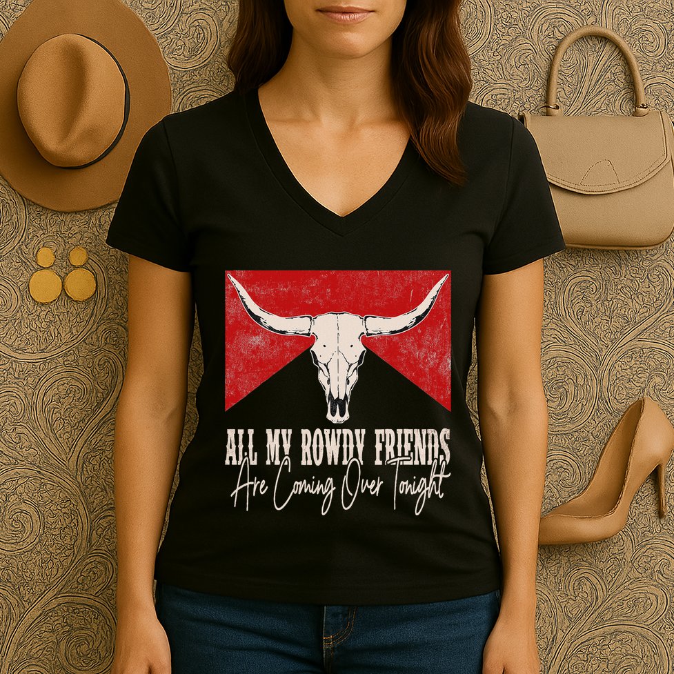 All My Rowdy Friends Are Coming Over Tonight West Mountains Women's V-Neck T-Shirt