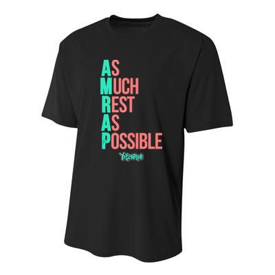 As Much Rest As Possible AMRAP Funny FIT2SERVE Youth Performance Sprint T-Shirt