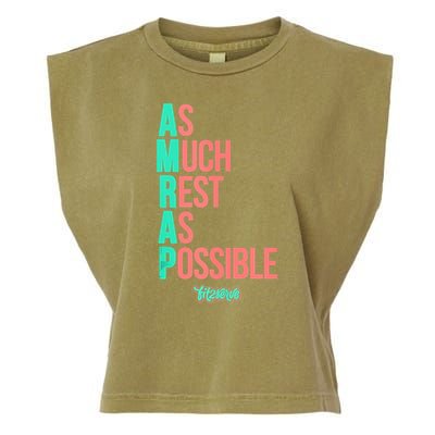 As Much Rest As Possible AMRAP Funny FIT2SERVE Garment-Dyed Women's Muscle Tee