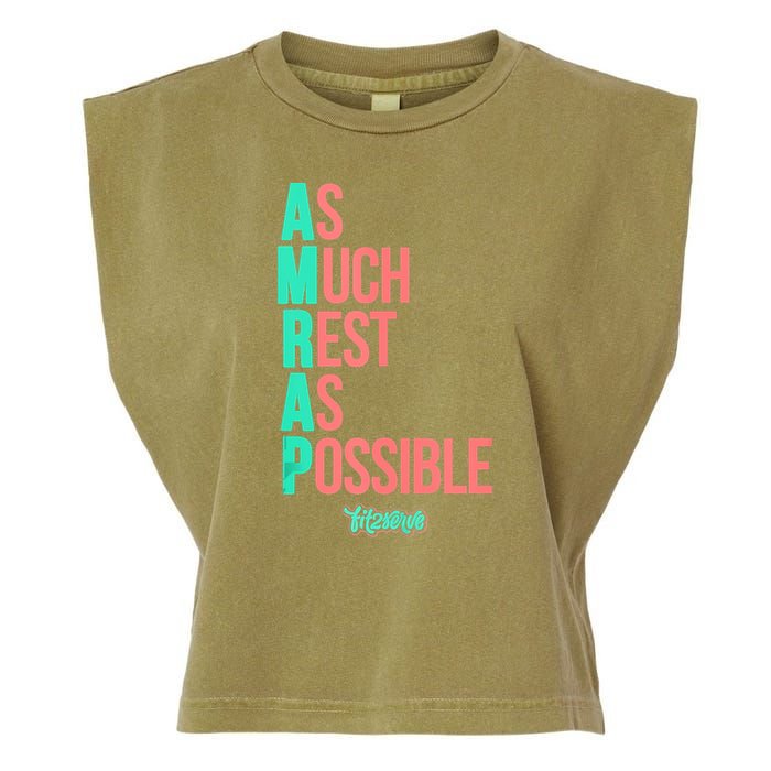 As Much Rest As Possible AMRAP Funny FIT2SERVE Garment-Dyed Women's Muscle Tee