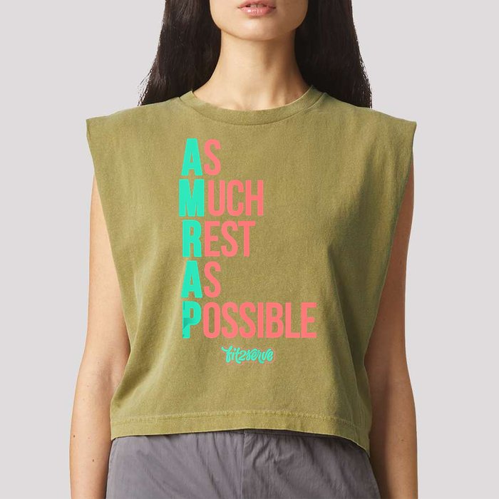 As Much Rest As Possible AMRAP Funny FIT2SERVE Garment-Dyed Women's Muscle Tee