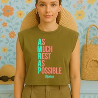 As Much Rest As Possible AMRAP Funny FIT2SERVE Garment-Dyed Women's Muscle Tee
