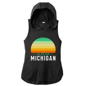 Alpena Michigan Retro Sunset Ladies PosiCharge Tri-Blend Wicking Draft Hoodie Tank