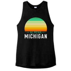 Alpena Michigan Retro Sunset Ladies PosiCharge Tri-Blend Wicking Tank