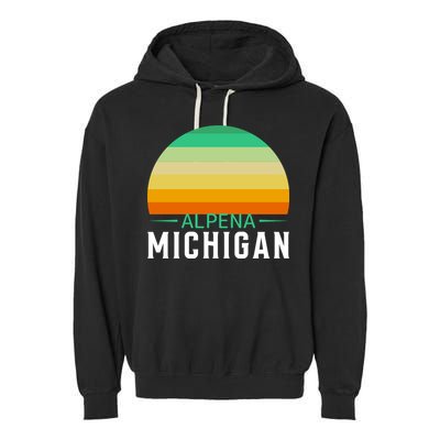 Alpena Michigan Retro Sunset Garment-Dyed Fleece Hoodie