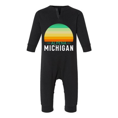 Alpena Michigan Retro Sunset Infant Fleece One Piece