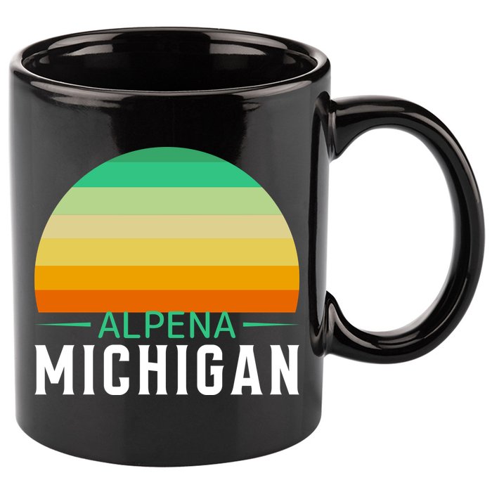 Alpena Michigan Retro Sunset 11oz C Handle Ceramic Mug