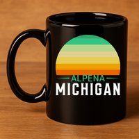 Alpena Michigan Retro Sunset 11oz C Handle Ceramic Mug