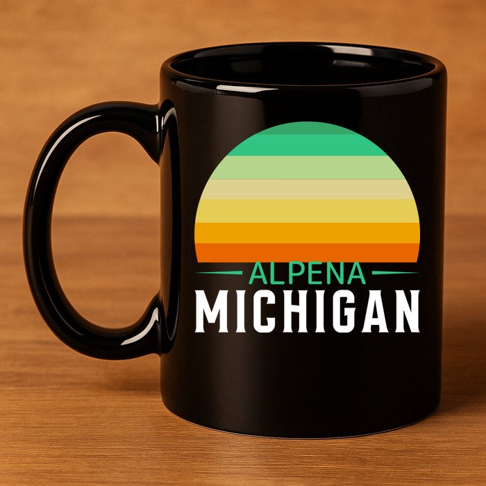 Alpena Michigan Retro Sunset 11oz C Handle Ceramic Mug