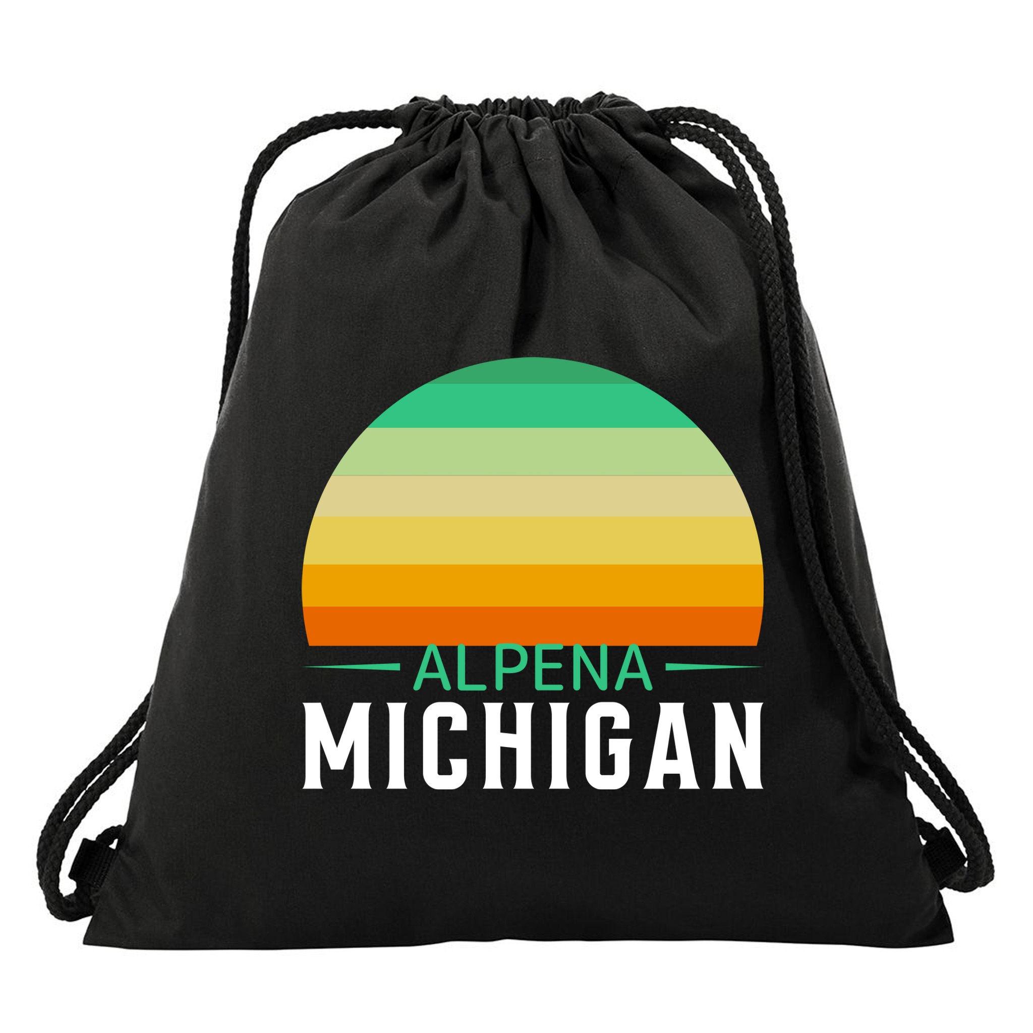 Alpena Michigan Retro Sunset Drawstring Bag