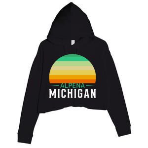 Alpena Michigan Retro Sunset Crop Fleece Hoodie