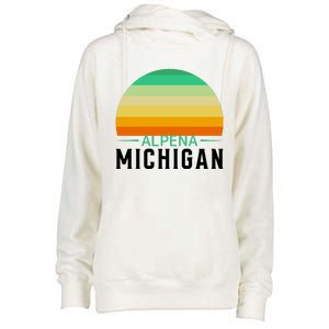 Alpena Michigan Retro Sunset Womens Funnel Neck Pullover Hood