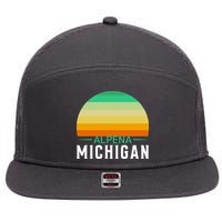 Alpena Michigan Retro Sunset 7 Panel Mesh Trucker Snapback Hat