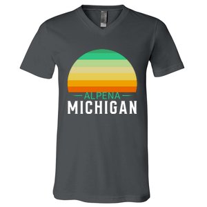 Alpena Michigan Retro Sunset V-Neck T-Shirt