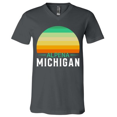 Alpena Michigan Retro Sunset V-Neck T-Shirt