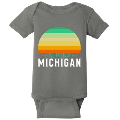 Alpena Michigan Retro Sunset Baby Bodysuit