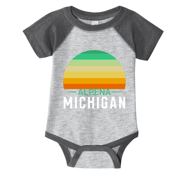 Alpena Michigan Retro Sunset Infant Baby Jersey Bodysuit