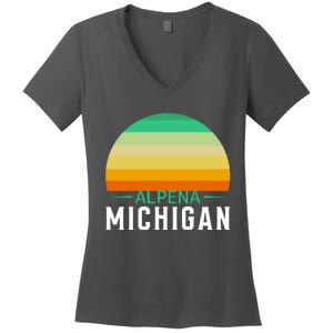 Alpena Michigan Retro Sunset Women's V-Neck T-Shirt