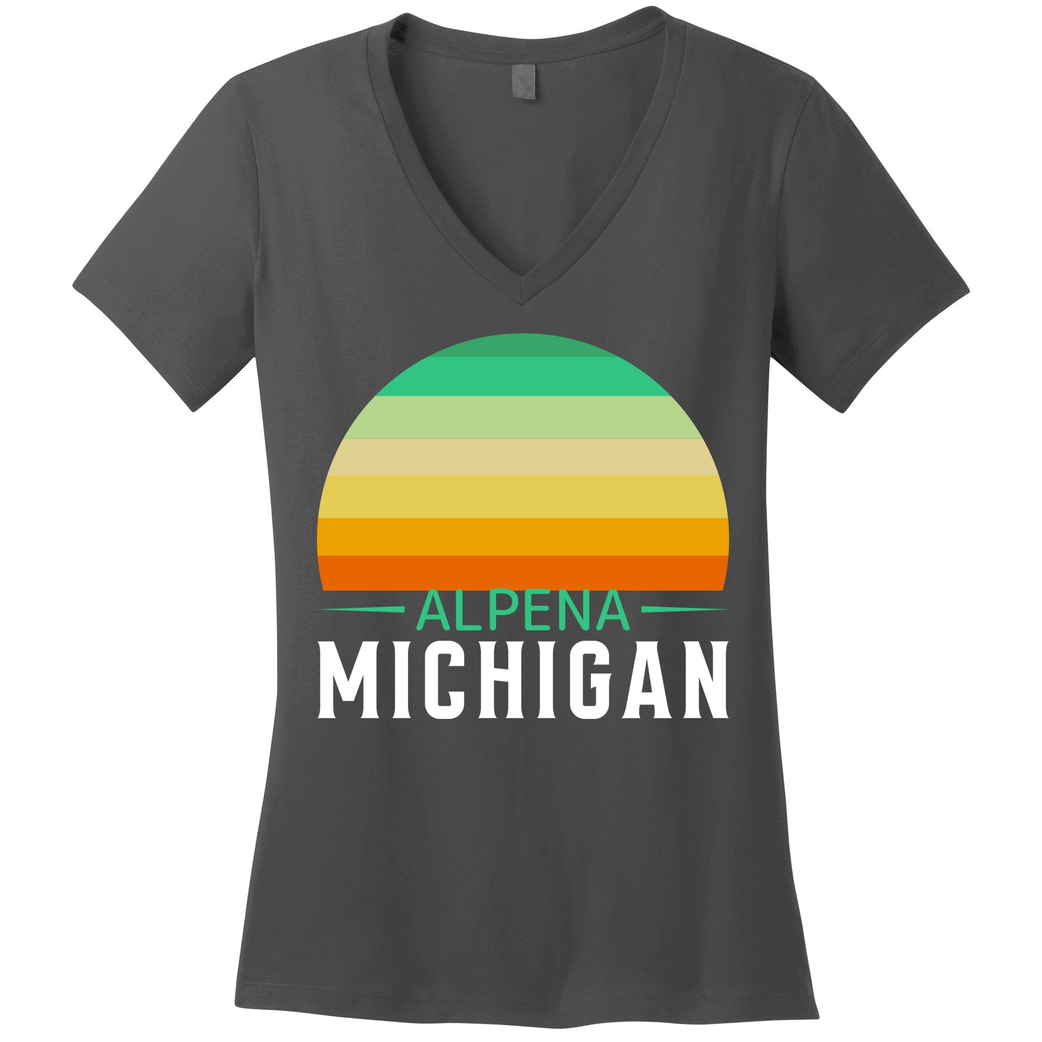 Alpena Michigan Retro Sunset Women's V-Neck T-Shirt