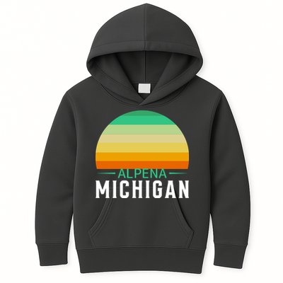 Alpena Michigan Retro Sunset Kids Hoodie