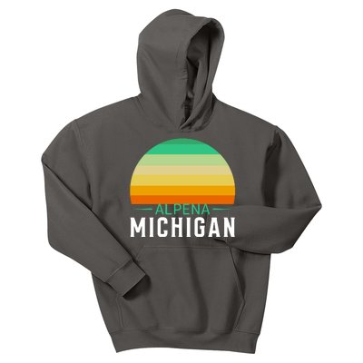 Alpena Michigan Retro Sunset Kids Hoodie