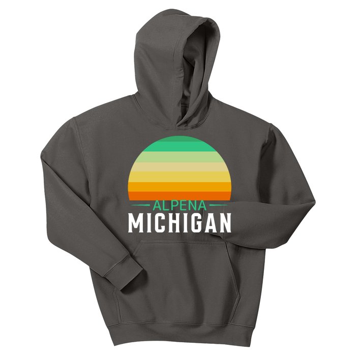 Alpena Michigan Retro Sunset Kids Hoodie