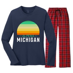 Alpena Michigan Retro Sunset Women's Long Sleeve Flannel Pajama Set 