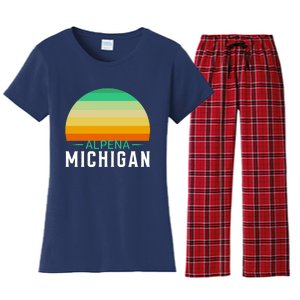 Alpena Michigan Retro Sunset Women's Flannel Pajama Set