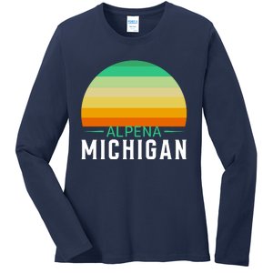 Alpena Michigan Retro Sunset Ladies Long Sleeve Shirt