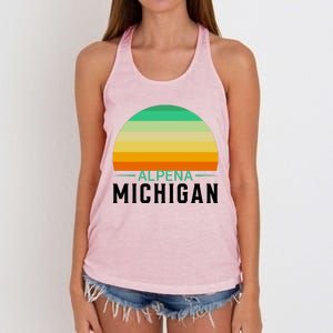 Alpena Michigan Retro Sunset Women's Knotted Racerback Tank