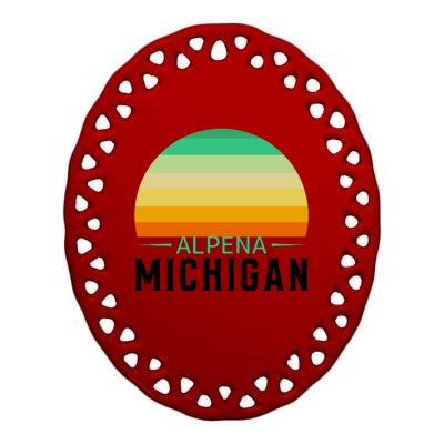 Alpena Michigan Retro Sunset Ceramic Oval Ornament