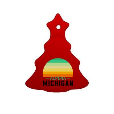 Alpena Michigan Retro Sunset Ceramic Tree Ornament