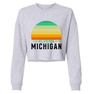 Alpena Michigan Retro Sunset Cropped Pullover Crew