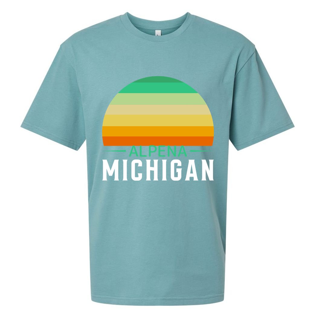 Alpena Michigan Retro Sunset Sueded Cloud Jersey T-Shirt