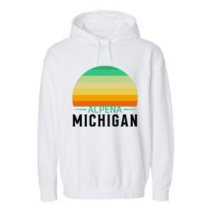 Alpena Michigan Retro Sunset Garment-Dyed Fleece Hoodie