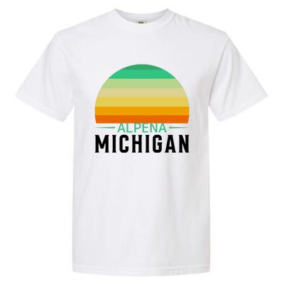 Alpena Michigan Retro Sunset Garment-Dyed Heavyweight T-Shirt