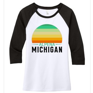 Alpena Michigan Retro Sunset Women's Tri-Blend 3/4-Sleeve Raglan Shirt