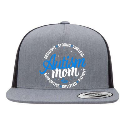 Autism Mom Resilient Tireless Strong Mom Autism Awareness Flat Bill Trucker Hat