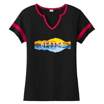 Alaska Mountain Reflections Denali Mountain Souvenir Ladies Halftime Notch Neck Tee