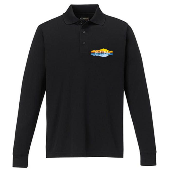 Alaska Mountain Reflections Denali Mountain Souvenir Performance Long Sleeve Polo