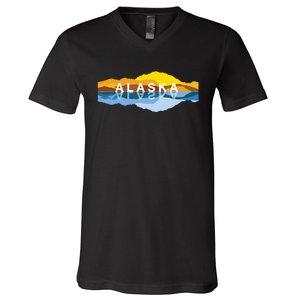 Alaska Mountain Reflections Denali Mountain Souvenir V-Neck T-Shirt