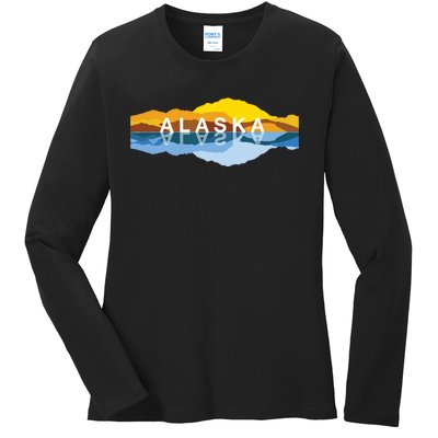 Alaska Mountain Reflections Denali Mountain Souvenir Ladies Long Sleeve Shirt