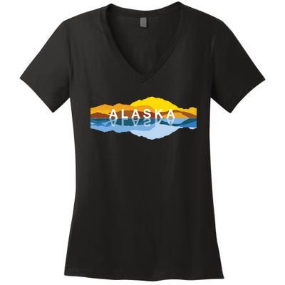 Alaska Mountain Reflections Denali Mountain Souvenir Women's V-Neck T-Shirt