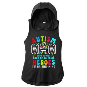 Autism Mom Raising Hero Groovy Messy Bun Autism Awareness Ladies PosiCharge Tri-Blend Wicking Draft Hoodie Tank