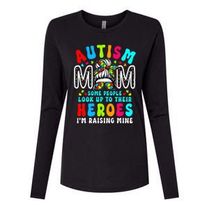 Autism Mom Raising Hero Groovy Messy Bun Autism Awareness Womens Cotton Relaxed Long Sleeve T-Shirt