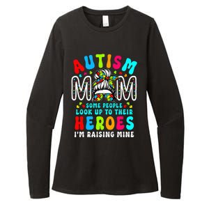 Autism Mom Raising Hero Groovy Messy Bun Autism Awareness Womens CVC Long Sleeve Shirt